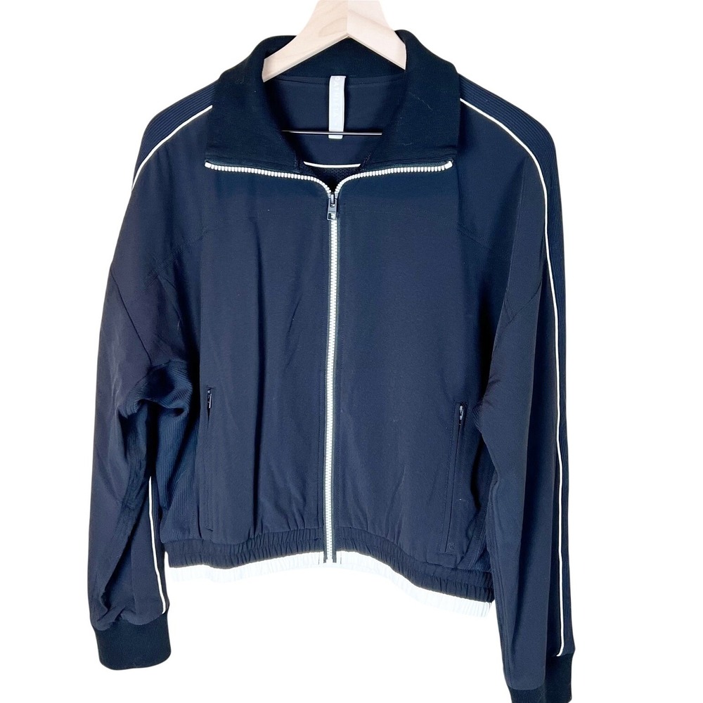 Athleta Brooklyn Track Bomber Jacket Size S Black/White #566568